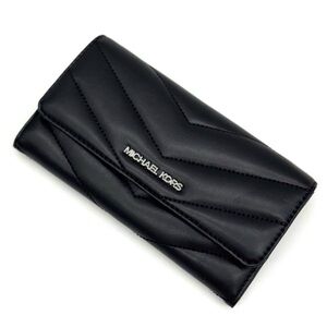 Michael Kors Large Quilted Trifold Wallet Black/Silver